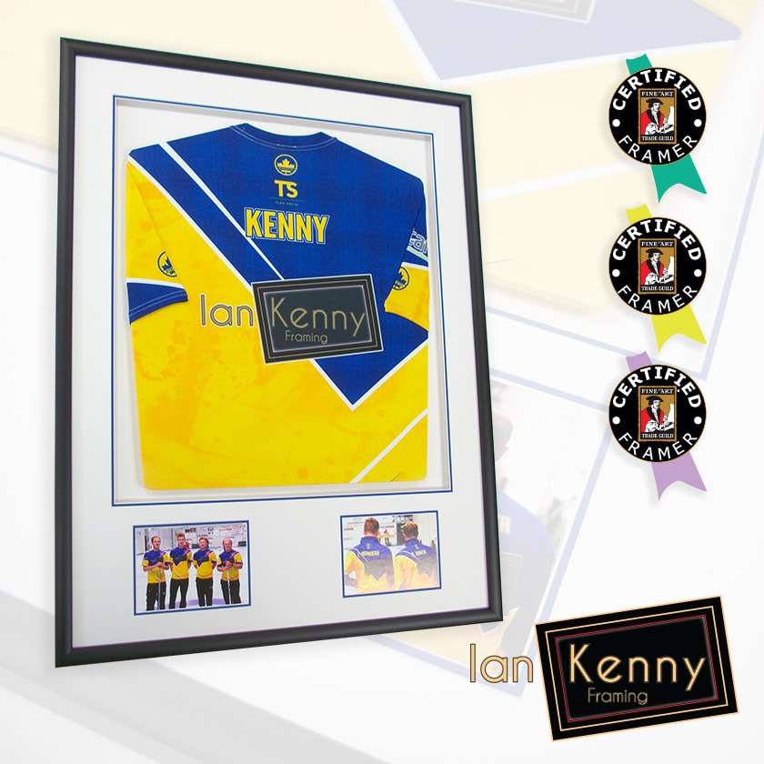 A signed curling team shirt with photographs